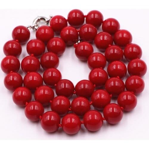 Fashion Statement Women Artificial Coral Red Stone 10mm Beads Necklace Chain Choker Clavicle Jewelry 18inch Y30