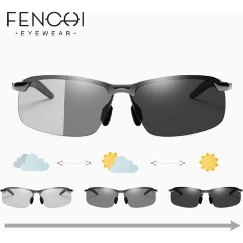 2019 Photochromic Sunglasses Men Polarized Chameleon Discoloration Sun glasses for men Black rimless square sunglasses Women