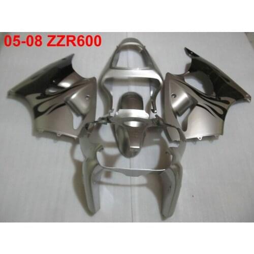 Injection mold free 7 gifts fairing kit for Kawasaki Ninja ZZR600 05 06 07 08 silver black fairings set ZZR600 2005-2008 TW19