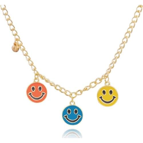 Cute Smiley Pendant Necklaces for Women Gold Color Stainless Steel Necklace Smile Face Chain Necklace Jewelry Gift