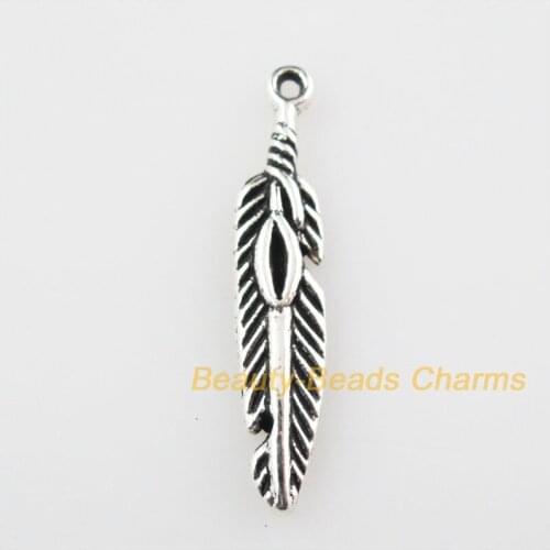 Fashion 30Pcs Tibetan Silver Color Animal Feather Charms Pendants 5x27mm