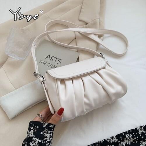 Fashion Pleated Solid Color PU Leather Women Shoulder Crossbody Bags Mini Luxury Designer Handbags And Purses Lady Soft Flap Bag