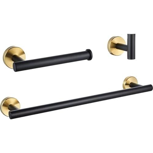 Bathroom Hardware Set Black Robe Hook Gold Towel Rail Bar Rack Bar Ring Shelf Tissue Paper Holder Towel Bar Set