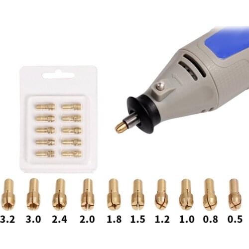 10 PCS Mini Drill Brass Collet Chuck set Grinding Chuck For Dremel Rotary Tool Electric Grinding Accessories 0.5-3.2mm