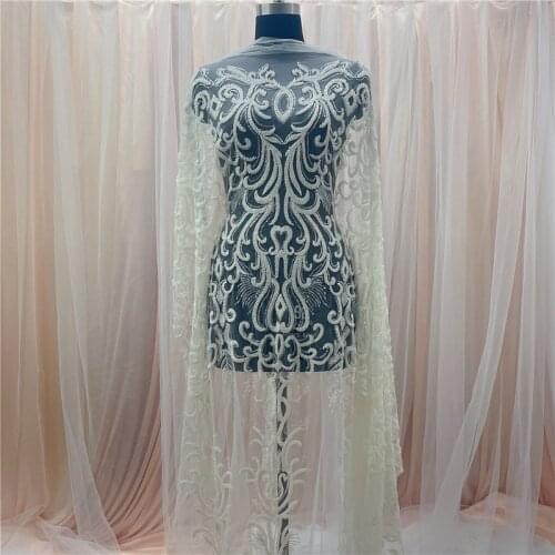 Latest Off White Super Heavy Full Beads Gorgeous Tulle French Lace Fabric Wedding Bridal Gown Wedding Dress Lace FABRIC 1 Yard