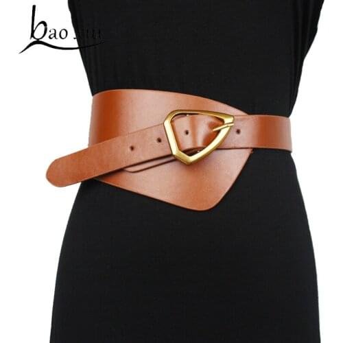 New Vintage Punk Wide Belt Personality Waist PU Leather Metal Buckle Straps Shirt Waistband Belt For Women Female Accessory