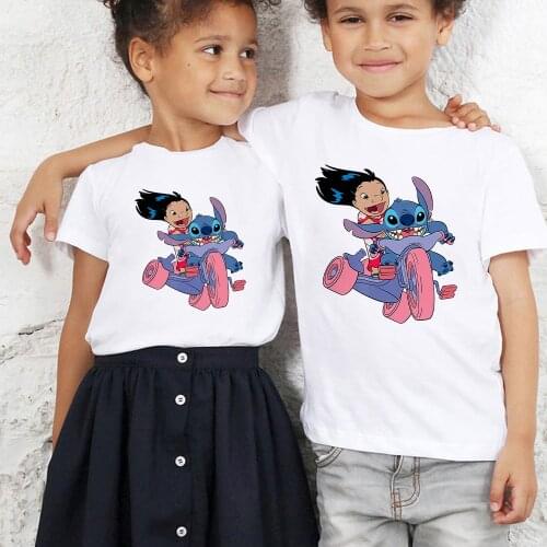 New Disney Lilo & Stitch Bike Adventure T-Shirt Clothes Tees Summer Kids T Shirt Casual Sport Children Boys Girl Kawaii Tops