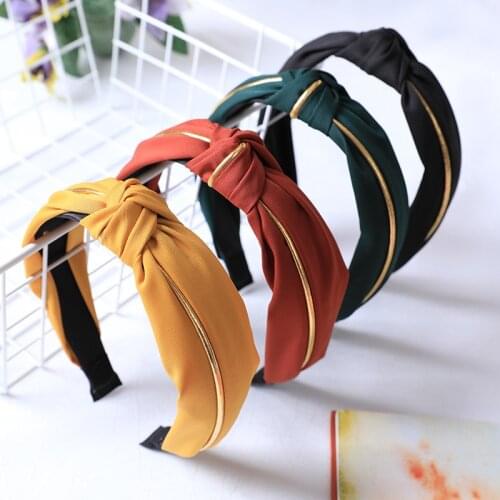 Wide Side Hair Band Gold Side Multicolors For Girls Women Cloth Fashion Hair Hoop Knitting Hoop Korean Style Hair Accessories