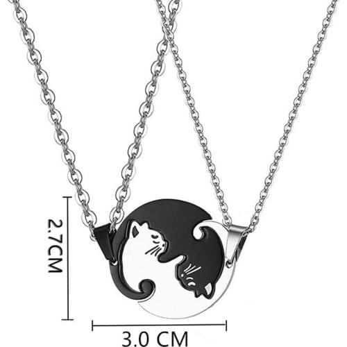 2pcs 2021 New Stainless Steel Hug Cat Stitching Pendant Necklace Trendy Couple Necklace Men & Women Fashion Jewelry Accessories