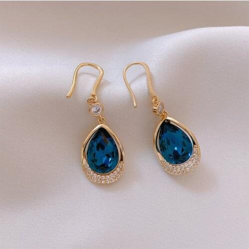 Crystal Earrings Blue Water Drop Rhinestones Earrings Retro Long Earring For Woman Party Jewelry Wholesale Gifts