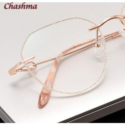 Rhinestone Titanium Frame Gray Red Lenses Rimless Retro Glasses Light Frame Women Gradient Glass Prescription Graduation Glasses