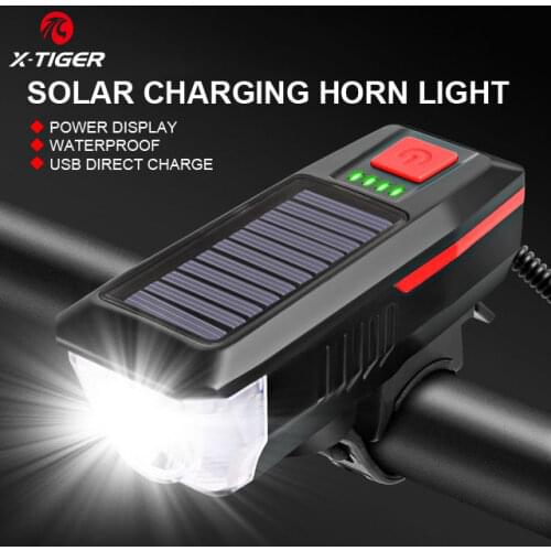 X-TIGER Solar Power Bicycle Horn Light Bicycle Light USB Rechargeable Rainproof Horn Bell Multifunctional Bike Lights