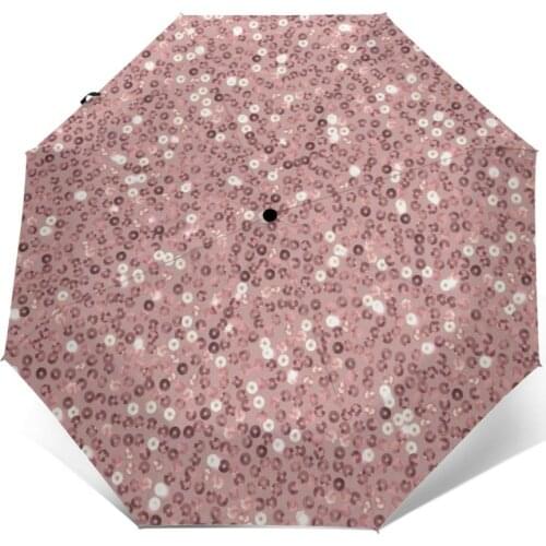 Rose Gold Sequins Print Windproof Automatic Folding Inverted Umbrella Portable Paraguas for Man Woman