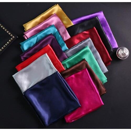 Women Multifunction Handle Bag Hair Headband Femme Foulard 90*90cm Bandana Imitated Square Satin Head Wrap Scarf Plain Hijab