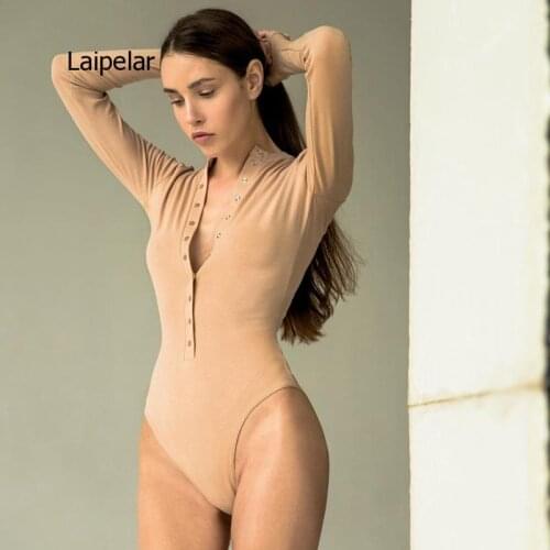 Womens Sexy Half Cardigan Breasted Autumn and Winter Long Sleeve Bottomed Solid Color Jumpsuit