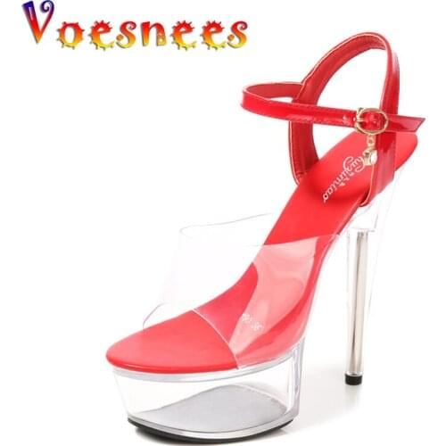 Voesnees Femmes Sandales Mujer 2020 Summer Transparent High Heels 15cm Platform Open Toe Women Wedding Shoes Big Size Red Pumps