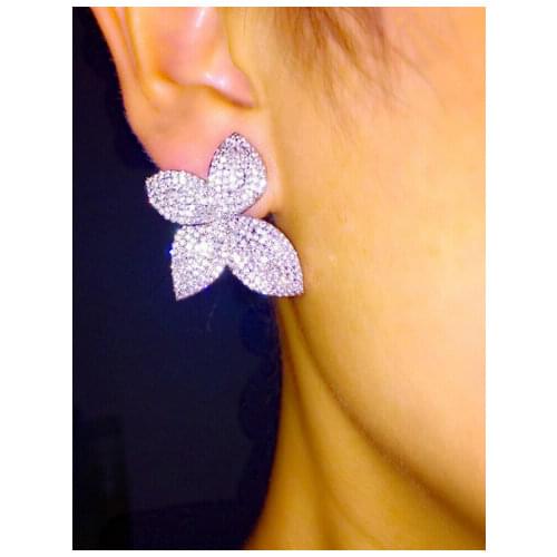 Brincos Zirconia Accessories Stud Earrings Unique Design Big Flower Shaped Cz Pave Setting Elegant Earring For Women CEP2078E
