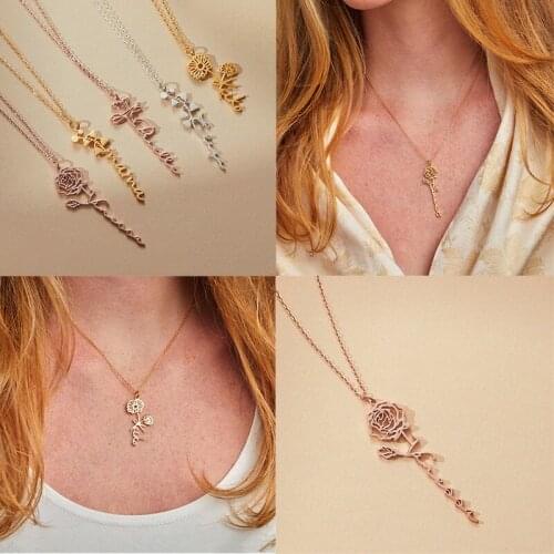 Custom Name Necklace Wommen Handwriting Style with Flower Personalized Name Jewelry Customized Nameplate Necklaces Birthday Gift