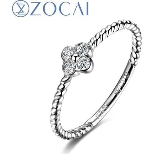 ZOCAI New Arrival Four-leafs clovers 100% natural diamond 0.06 ct 18K white gold diamond engagement ring W05558