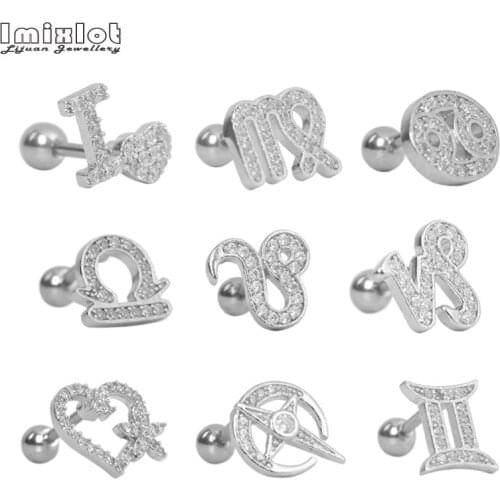 1PC Women Stainless Steel Crystal Heart Symbol Ear Studs Cartilage Earrings Tragus Helix Ear Piercing Labret Stud Body Jewelry