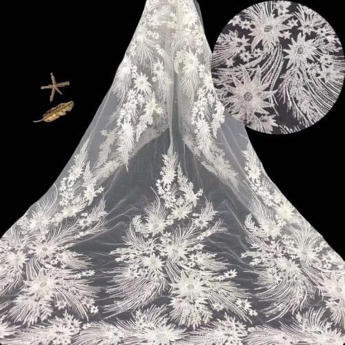 1 Yard Bridal Wedding Dress Lace Fabric Luxury Sequin Evening Dress Ivory With Beads Bridal Dress DIY Fabric