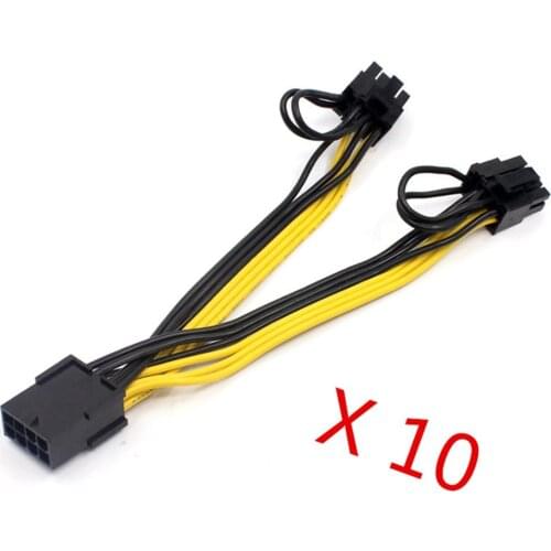 10PCS UL1007 18AWG PCI-E 8pin Female To Dual 8pin(6+2) Y-Splitter F/M Adapter GPU Video Card Power Adapter Cable