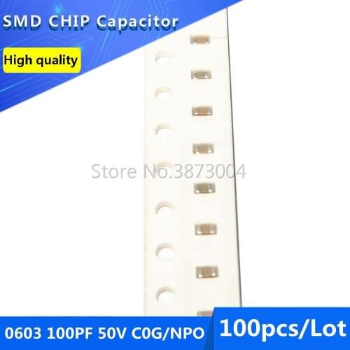 100pcs 0603 100PF 50V C0G/NPO 5% SMD Chip Capacitor
