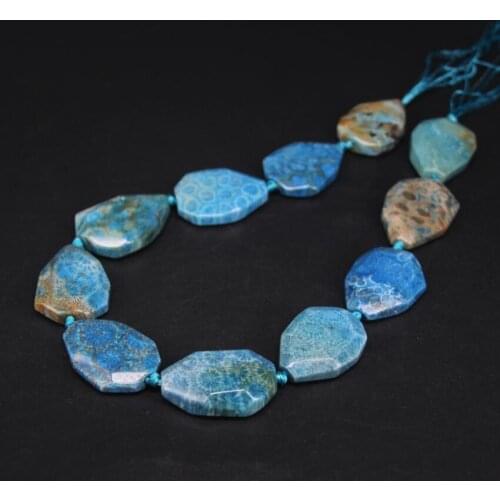 11-12PCS/strand Blue Chrysanthemum Stone Faceted Slab Nugget Beads,Natural Coral Jades Agates Slice Pendants Jewelry Making
