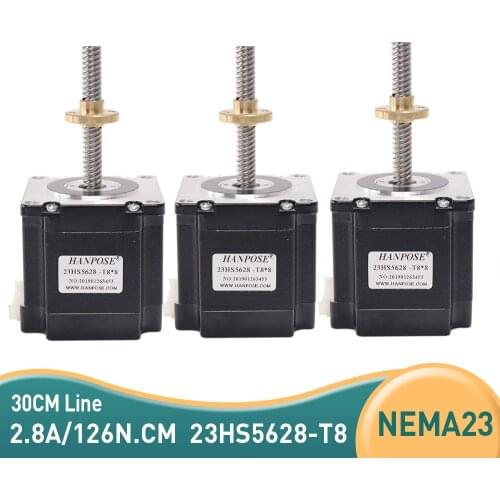 3PCS screw Stepper Motor 23HS5628-T8 310MM NEMA23 4-lead 57 motor 2.8A with Copper nut for Linear motion CNC Laser Grind Foam