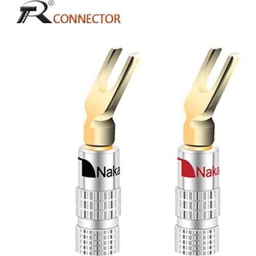 2pcs Nakamichi Y/U Type Brass Banana Connector Audio Screw Fork Spade Connector Gold plated powercon BINDING POST banana plug