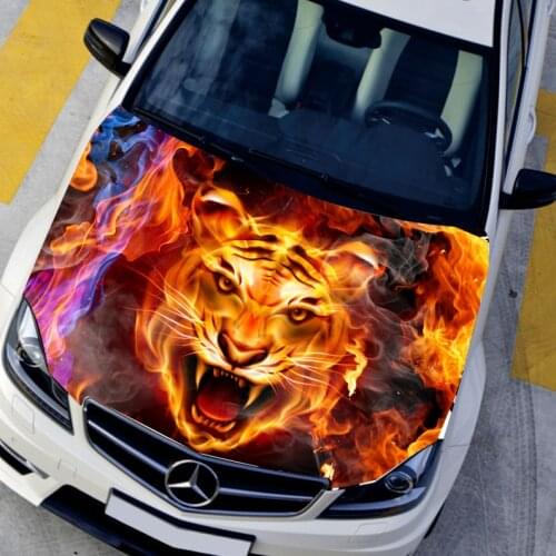 Car styling HD inkjet Burning Tigers Hood stickers car Waterproof Protective film Animal stickers 135*150cm Change color film