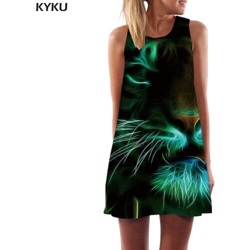 KYKU Brand Tiger Dress Women Black Mini Animal Short Harajuku Ladies Dresses Gothic Vestido Sexy Womens Clothing Casual