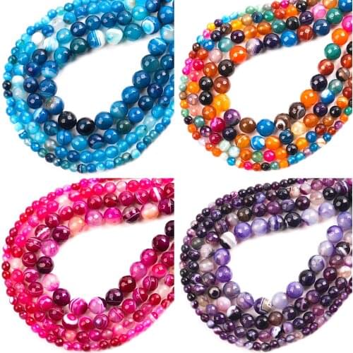 Rose Red Faceted Bead Natural Stone Polished Striped Agates Stone Beads Loose Beads 6 8 10 12 mm For Jewelry Making Bracelet DIY