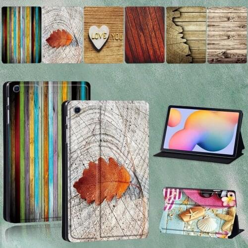 Case for Samsung Galaxy Tab S6 Lite 10.4 Inch P610 P615 Wood Grain Series Pattern PU Leather Stand Tablet Cover + Free Stylus