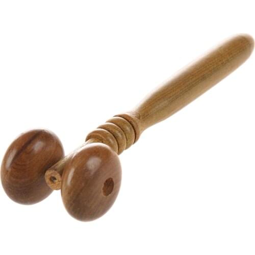 Nonslip Handle Wooden 2 Rollers Face Neck Relaxing Massager