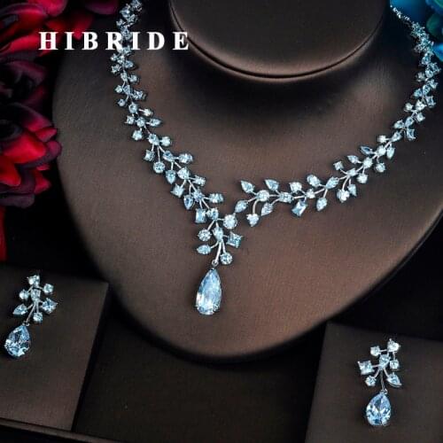 HIBRIDE Elegant Full Cubic Zirconia Women Bride Jewelry Sets Necklace Set Wedding Dress Accessories Gifts Wholesale N-427