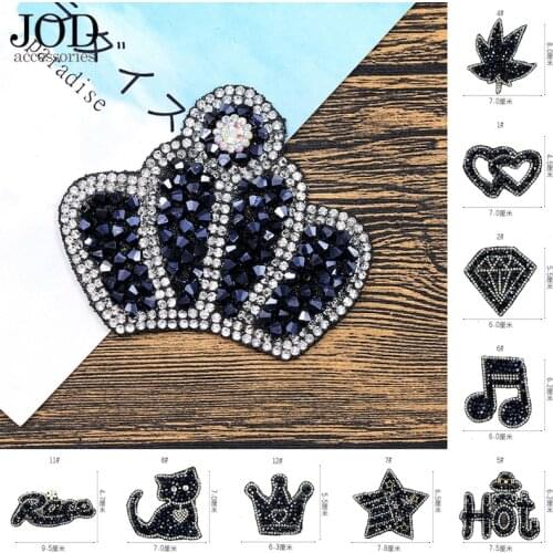 JOD Black Diamond iron on Rhinestone patches for clothing embroidery patch applique DIY stickers clothes decoration women badges