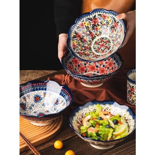 Creative Hand-painted Ceramic Tableware Set Combination Rice Bowl 12inch Dinner Pate 2.6L Soup Bowl Seasoning Jar