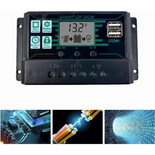 Newest MPPT PWM Solar Charge Controller 12V 24V Solar Panel Battery Regulator 2 USB Port LCD Display Green Adjustable Paremeter