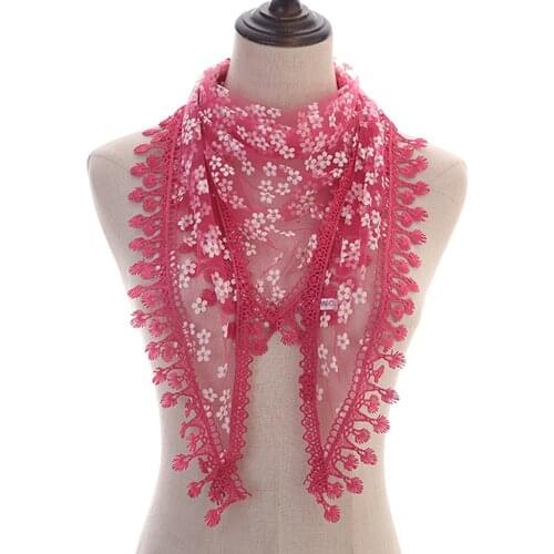 Korean Version of Monochrome Fringed Triangle Monochrome Scarf Spring and Autumn Breathable Lace Trim Triangle Scarf Veil