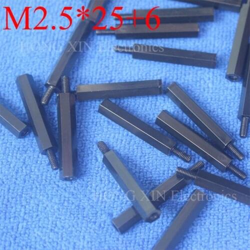 M2.5*25+6 BLack nylon Standoff Spacer Standard M2.5 Male-Female 25mm Plastic Standoff Repair parts