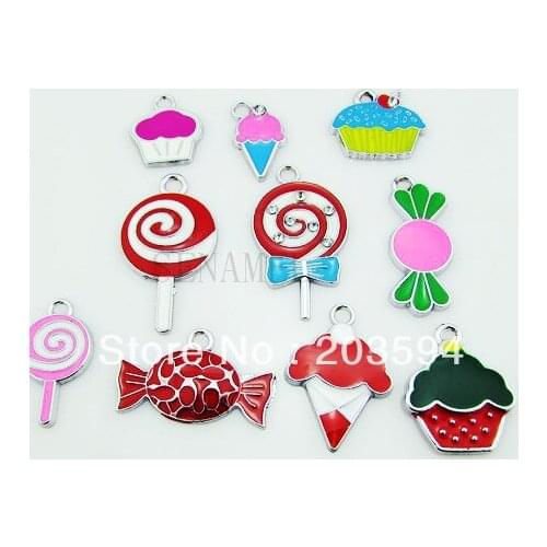 ME002 Wholesale 100Pcs/Lots DIY Alloy Enamel Enamel Cupcake Charms, Candy, Ice Cream Charms Metal Charms