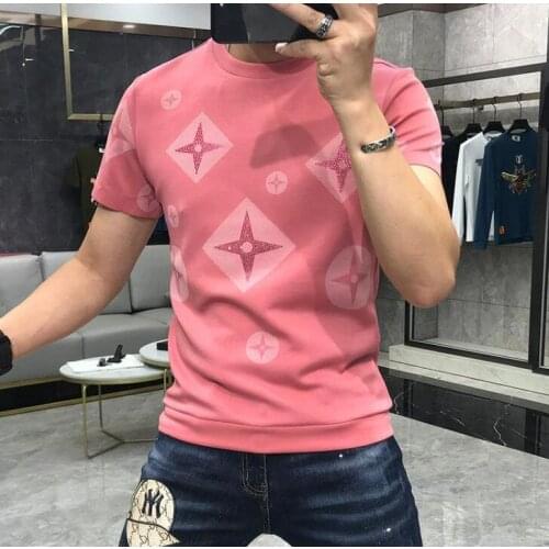 Mens T-shirt Quality Mercerized Cotton Rhinestone 20201 New Street Fashion Style Short-sleeve Male Top Clothes