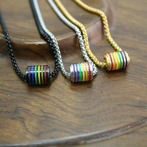 Man Gay Rainbow Cylindrical Necklace Pendant Woman Love Gift