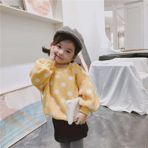Autumn New Arrival Girls Hoodies Fashion Korean Thickening Polka Dot Lantern Sleeve Sweatshirts For Girls Kids Clothing Pullover