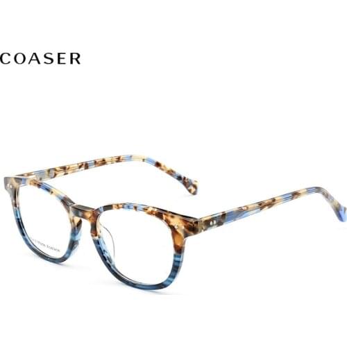 COASER Acetate Optical Glasses Frame Trendy Men Vintage Prescription Eyeglasses High Quality Women Retro Round Myopia Spectacle