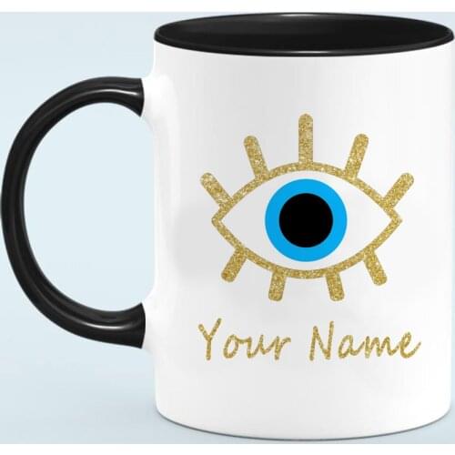 Personalised Coffee Mugs Custom Printed Gold Eye Tea Milk Cup and Mug Gift Name Text Drop Shipping