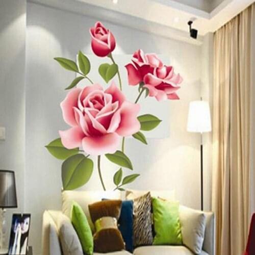 1PCS DIY Home Decoration TV Background Removable Rose Flower Wall Sticker Vintage Room Decals Mural Home Decor House Decoration