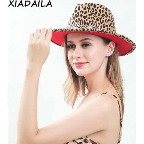 2020 winter fedora hats for women fashion Flat wide Brim Panama Wool Felt Jazz Fedora Hats for men Leopard goth top wedding Hat