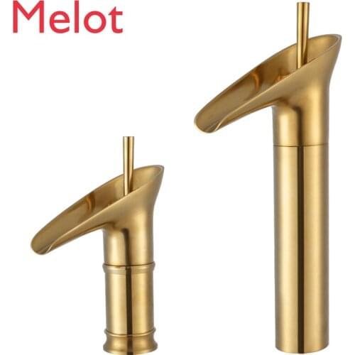 Nordic Simple Affordable Luxury Brushed Gold Hot and Cold Faucet Copper Household Wash Basin Bathroom Single Hole Golden Faucet